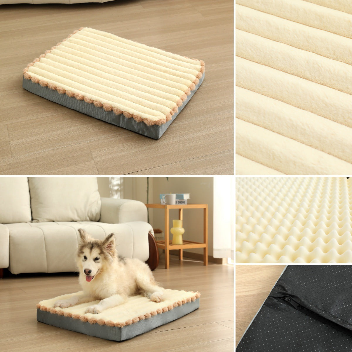2-Piece White Sponge large pet bed - plush dog mat, detachable, washable, anti-slip base 50*40*8cm