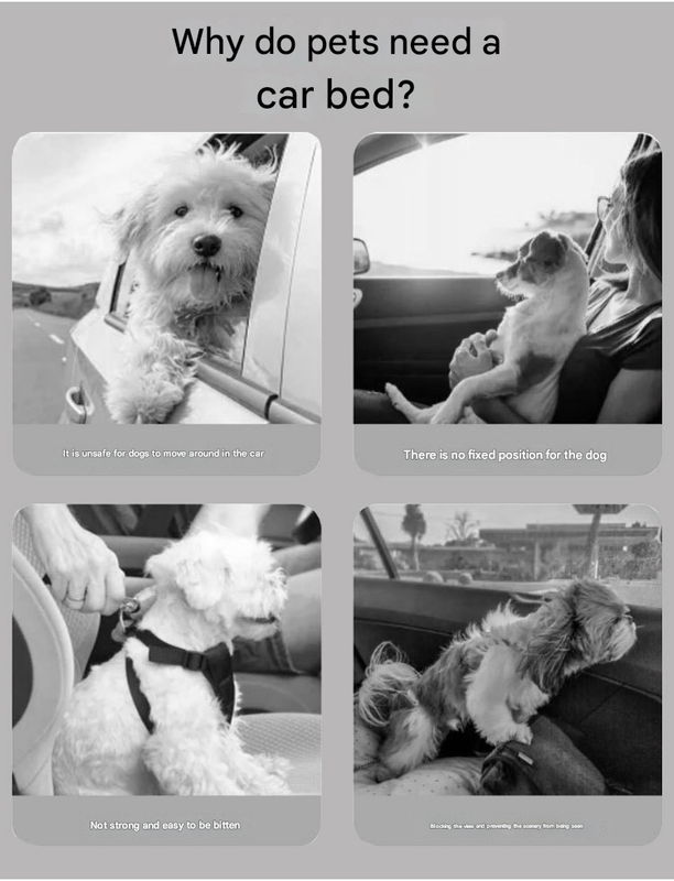 Grey Plush Dog Car Booster Seat - 2-in-1 Travel Bed for Small Dogs with Washable Cover