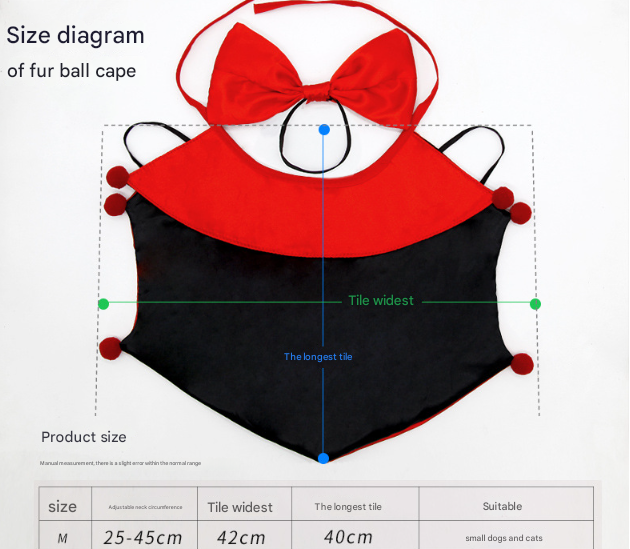 Purpie Regal Vampire Pet Cape | Halloween & Christmas Costume Cloak with Bow & Pom-Poms for Dogs and Cats Size M