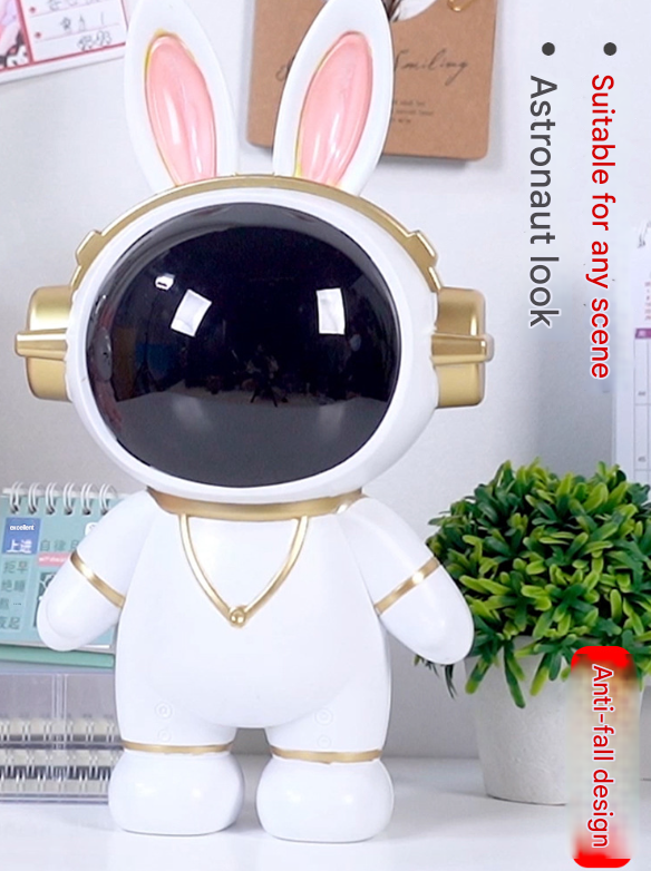 Pink Cute Astronaut Rabbit Piggy Bank | Shatterproof Kids Money Box & Room Decor Figurine