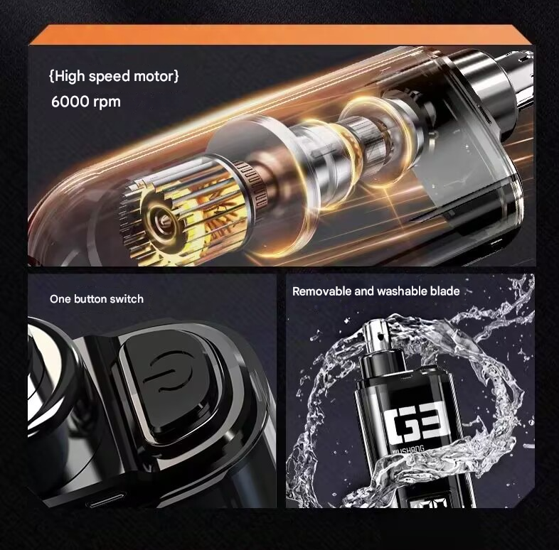 Orange Painless Electric Nose & Ear Hair Trimmer - USB-C Rechargeable Grooming Tool with LED Battery Display for Men and Women