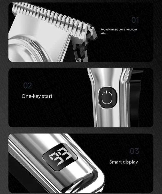 Black Professional Cordless Hair Clippers - USB Rechargeable Trimmer with LED Display for Barbers & Home Grooming