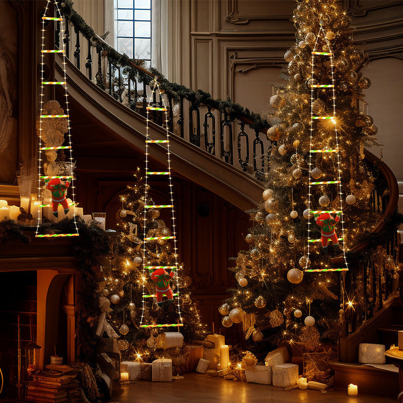 Festive Climbing Santa LED Ladder Light - USB Powered Outdoor Christmas Hanging Decoration with Remote 3m