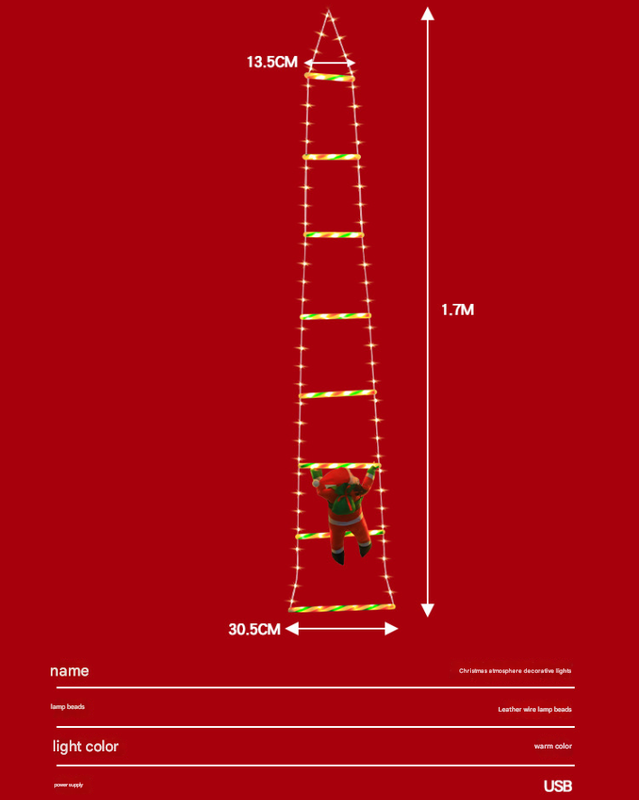 Festive Climbing Santa LED Ladder Light - USB Powered Outdoor Christmas Hanging Decoration with Remote 3m