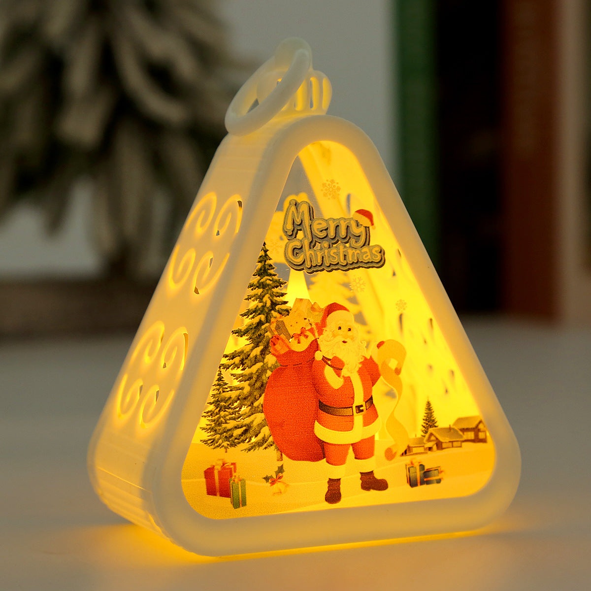 White Santa Claus Charming Christmas Scene Mini Lanterns Set of 3 - Battery Operated LED Lights for a Cozy Holiday Glow