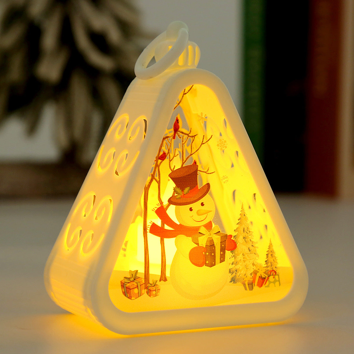 White Snowman Charming Christmas Scene Mini Lanterns Set of 3 - Battery Operated LED Lights for a Cozy Holiday Glow