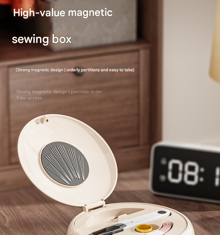 White Modern Portable Sewing Kit - All-in-One Compact Organizer with Magnetic Pin Cushion for Home & Travel