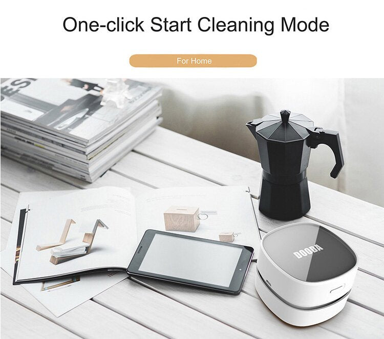 White Rechargeable Cordless Mini Desktop Vacuum - Portable Handheld Cleaner for Desk, Keyboard, Crumb & Dust