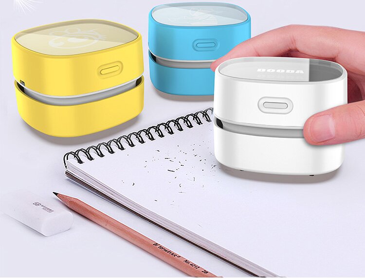 Yellow Rechargeable Cordless Mini Desktop Vacuum - Portable Handheld Cleaner for Desk, Keyboard, Crumb & Dust