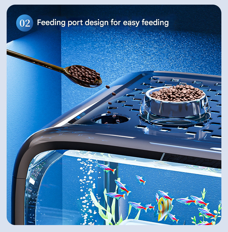 Brown Modern Desktop Aquarium & Turtle Tank - Panoramic Viewing Fish Tank with Basking Platform & Lid