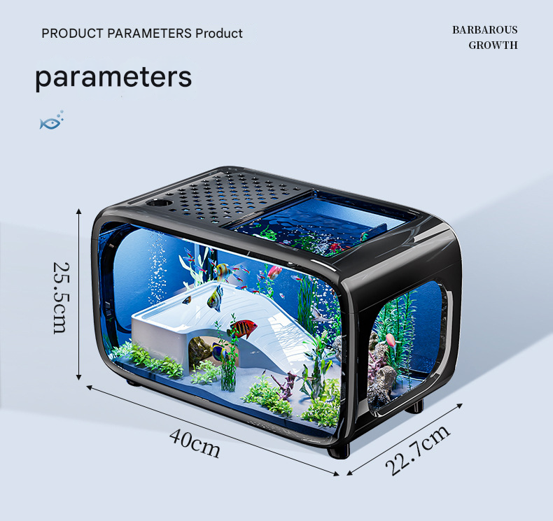 Brown Modern Desktop Aquarium & Turtle Tank - Panoramic Viewing Fish Tank with Basking Platform & Lid