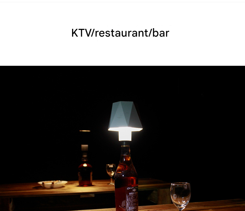 Triangular black Cordless LED Bottle Lamp - Rechargeable Touch-Control Table Light with 3 Color Modes for Bar & Home Decor