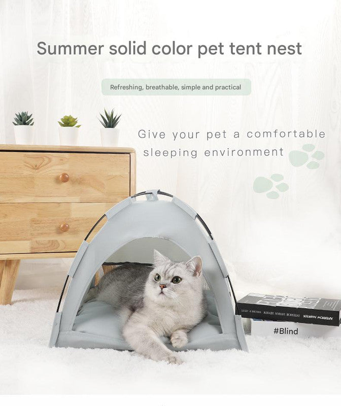 Grey Premium Portable Pet Tent Bed with Cooling Mat - Breathable Foldable Outdoor Indoor Cat Dog House Shelter for Summer Size: M