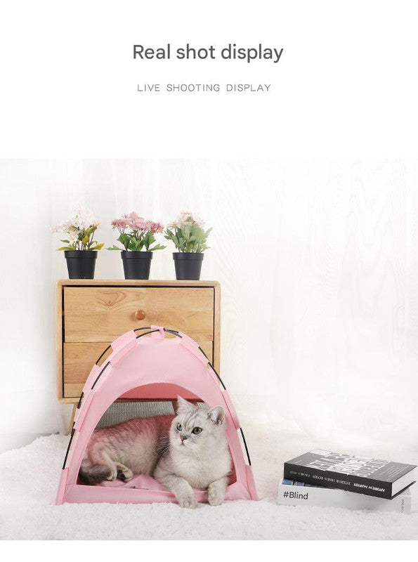 Grey Premium Portable Pet Tent Bed with Cooling Mat - Breathable Foldable Outdoor Indoor Cat Dog House Shelter for Summer Size: L