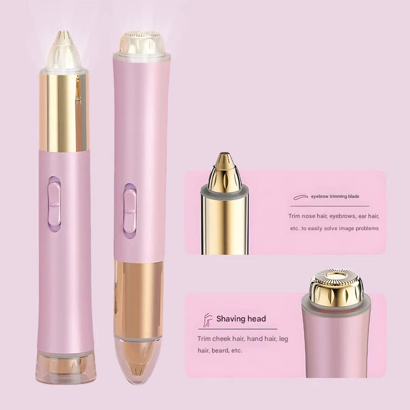 2-in-1 Electric Hair Remover for Women - Eyebrow Trimmer & Facial/Body Shaver with LED Light, USB-C Rechargeable pink
