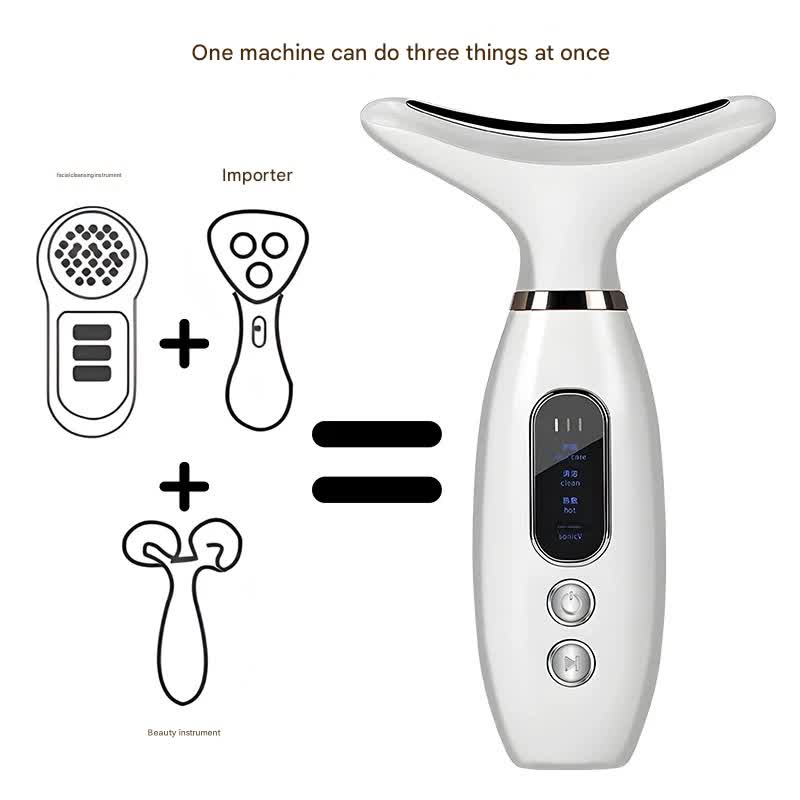 Multi-Functional Neck & Face Beauty Massager - Constant Heat, Ion Infusion & Sonic Vibration pink