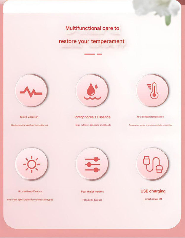 Multi-Functional Neck & Face Beauty Massager - Constant Heat, Ion Infusion & Sonic Vibration pink