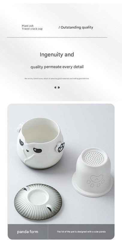Adorable Panda Design Ceramic Tea Infuser Mug Set - 310ml Travel Crackle Glaze Cup with Lid & Strainer green