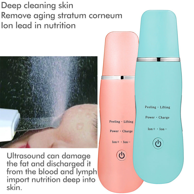 Ultrasonic Skin Scrubber - Deep Cleansing, Peeling, Lifting & Ion Infusion Facial Spatula green