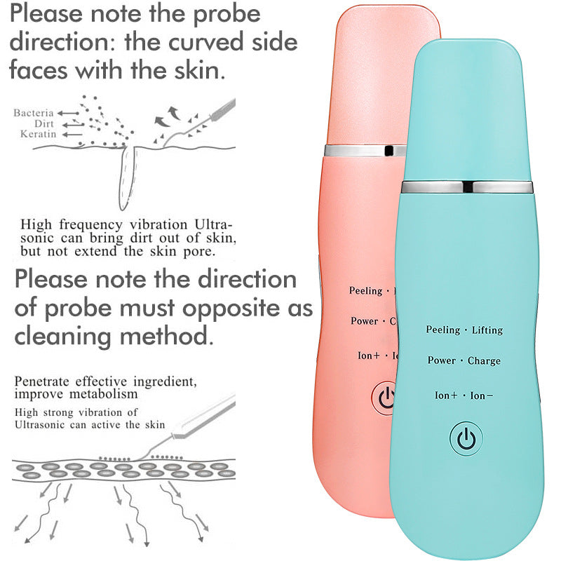 Ultrasonic Skin Scrubber - Deep Cleansing, Peeling, Lifting & Ion Infusion Facial Spatula green