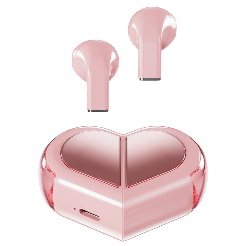 Mini True Wireless Bluetooth 5.3 Earbuds - Heart/Capsule Case, Touch Control, Auto-Connect pink