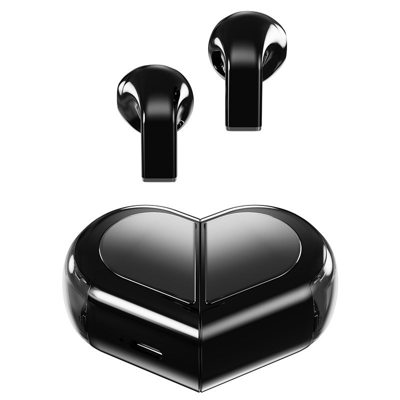 Mini True Wireless Bluetooth 5.3 Earbuds - Heart/Capsule Case, Touch Control, Auto-Connect black