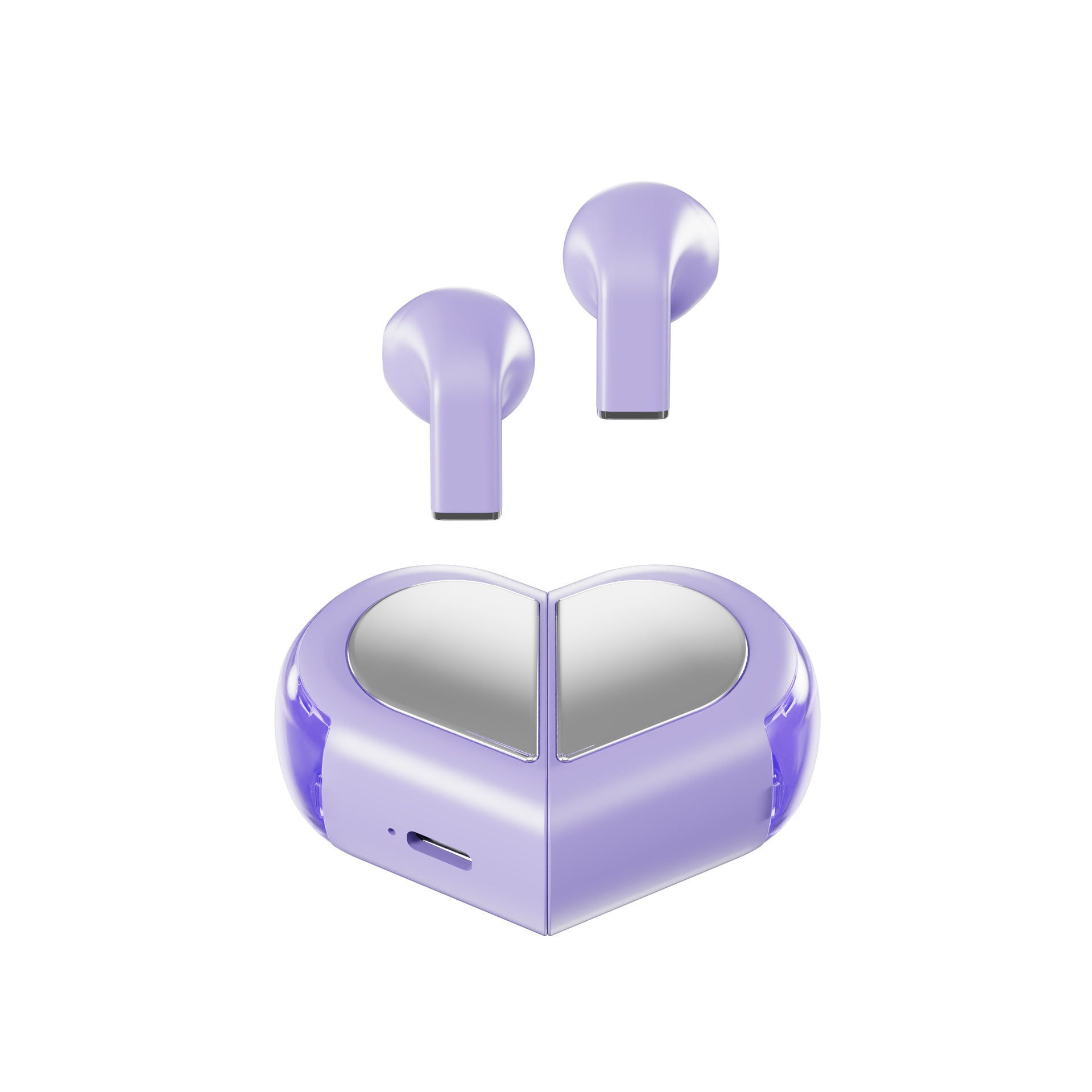 Mini True Wireless Bluetooth 5.3 Earbuds - Heart/Capsule Case, Touch Control, Auto-Connect purple