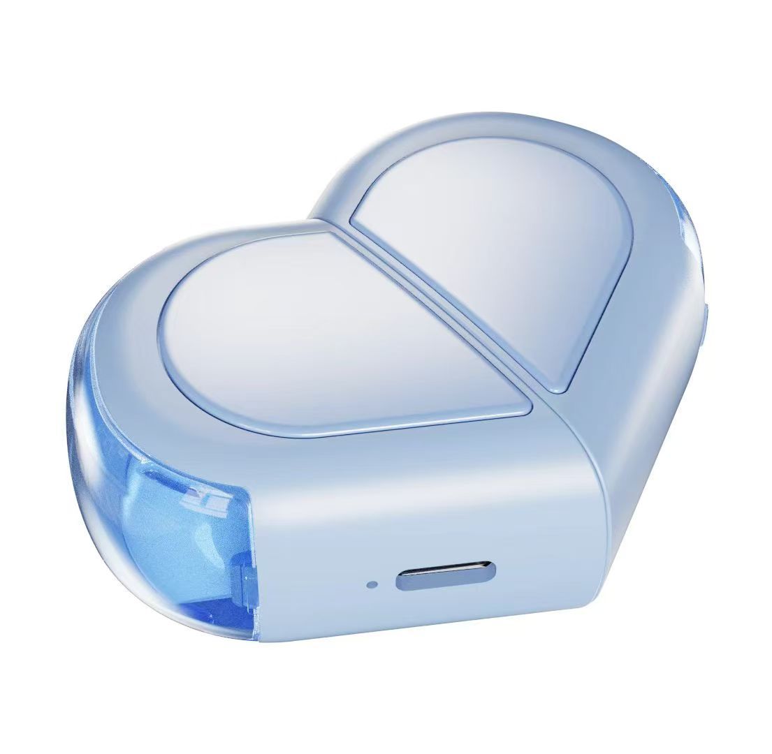 Mini True Wireless Bluetooth 5.3 Earbuds - Heart/Capsule Case, Touch Control, Auto-Connect blue
