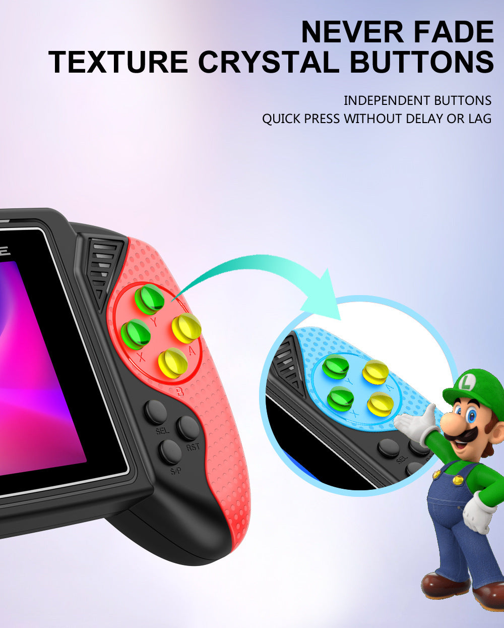 S7 Trendy Joystick Handheld Game Console - 620 Built-in Games, TV Output, Crystal Buttons & 2-Player Support white