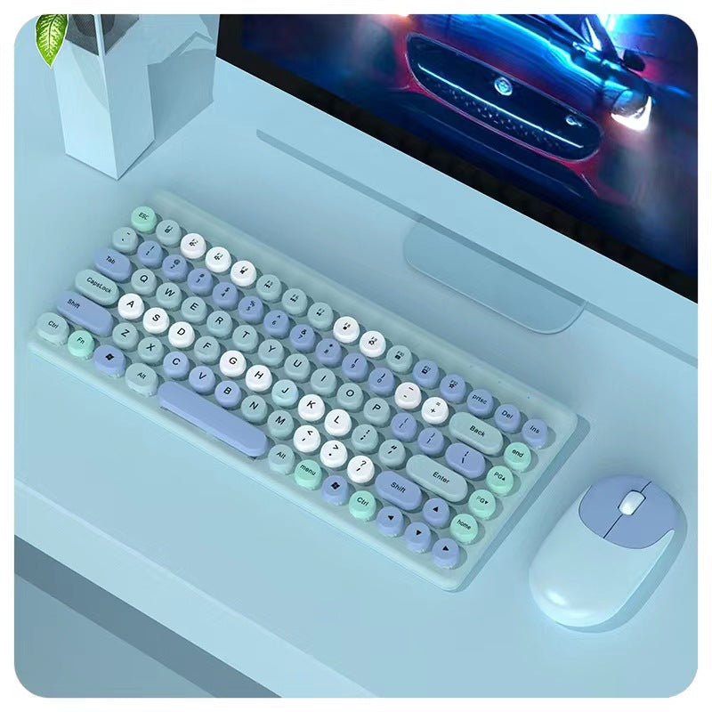 Wireless Keyboard & Mouse Combo - Retro Round Keycaps, 2.4GHz Ergonomic Design green