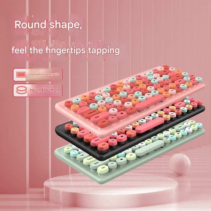 Wireless Keyboard & Mouse Combo - Retro Round Keycaps, 2.4GHz Ergonomic Design green