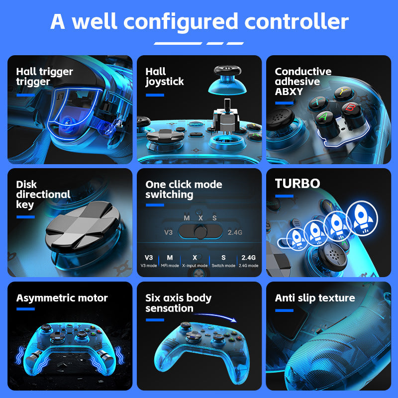 G6 Pro Wireless Gaming Controller - Hall Joysticks & Triggers, Multi-Platform, Six-Axis Gyro, Turbo & Macro grey