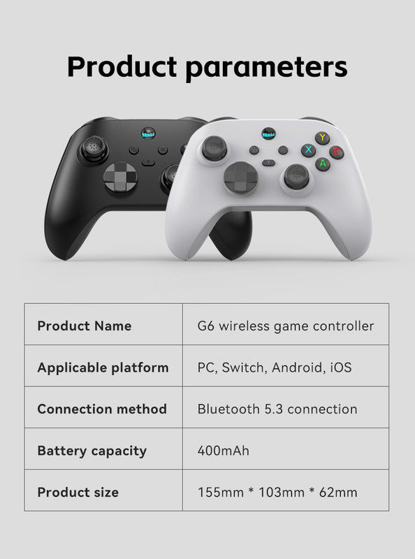 G6 Pro Wireless Gaming Controller - Hall Joysticks & Triggers, Multi-Platform, Six-Axis Gyro, Turbo & Macro grey
