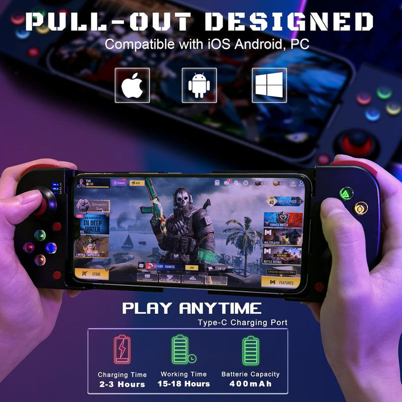 Portable Telescopic Mobile Game Controller - Bluetooth 5.0, iOS/Android/PC Compatible, 400mAh Battery blue