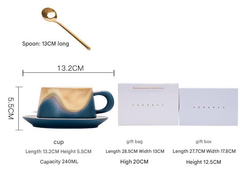 Artistic Ceramic Coffee Cup & Saucer Set with Spoon - Gradient Glaze, 240ml, Gift Boxed pink