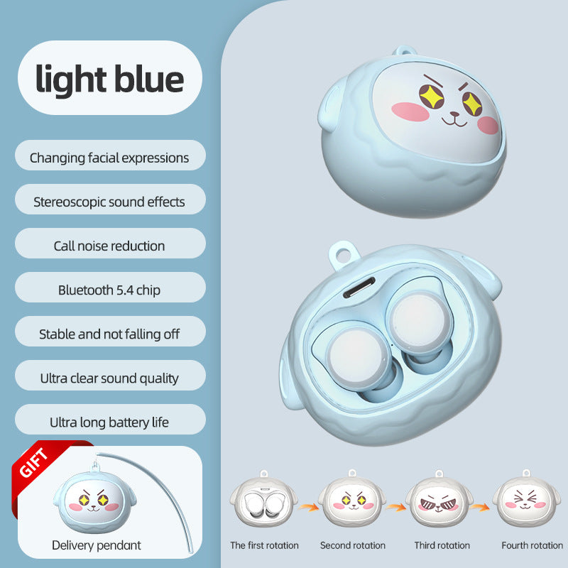 Fun Face-Changing TWS Earbuds with Rotating Case - Bluetooth 5.4, High-Quality Sound Light Blue