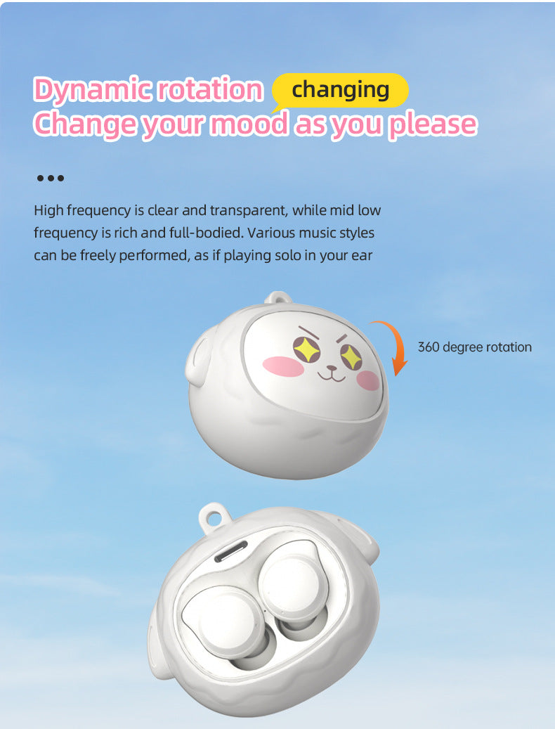 Fun Face-Changing TWS Earbuds with Rotating Case - Bluetooth 5.4, High-Quality Sound Light Blue