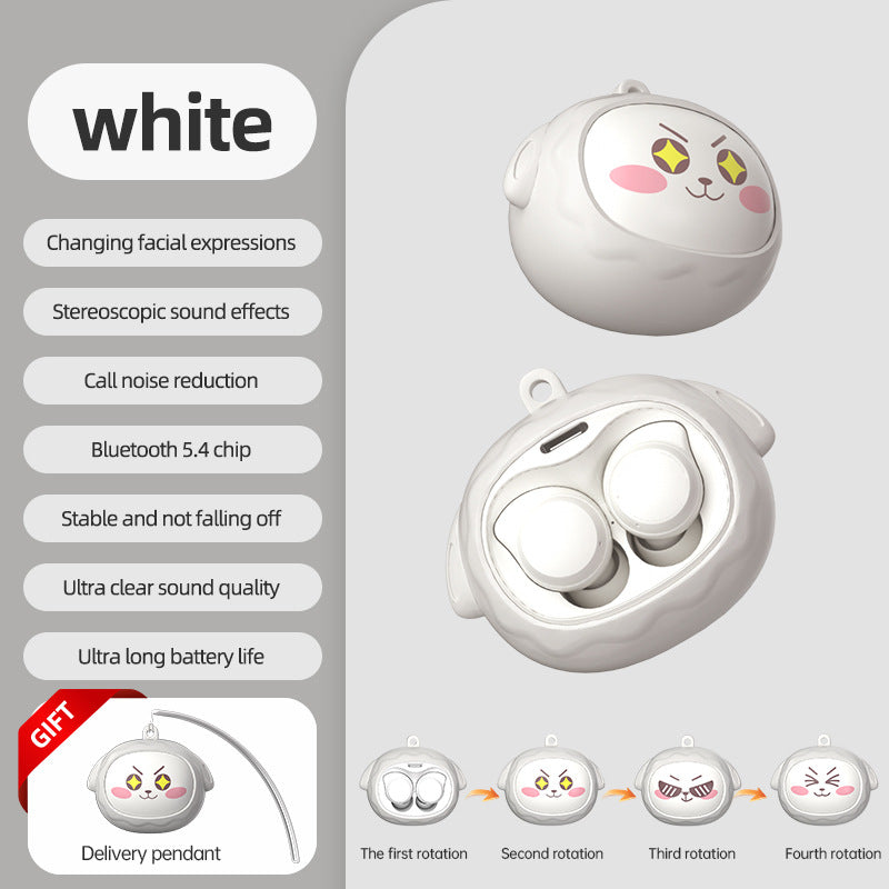 Fun Face-Changing TWS Earbuds with Rotating Case - Bluetooth 5.4, High-Quality Sound white