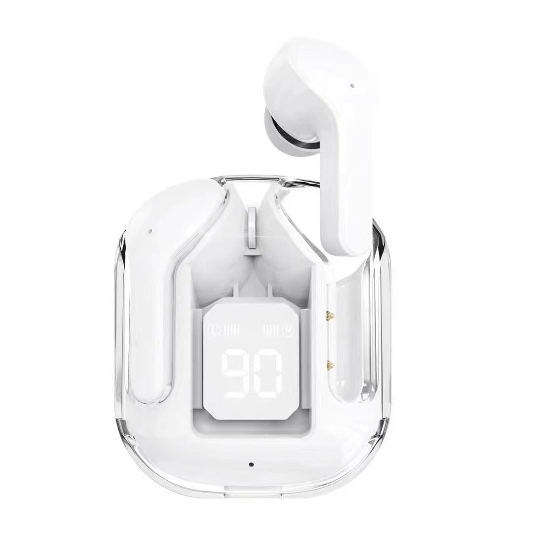 Transparent Capsule TWS Earbuds with LED Digital Display - Bluetooth 5.3, IPX4 Waterproof, Type-C Charging white