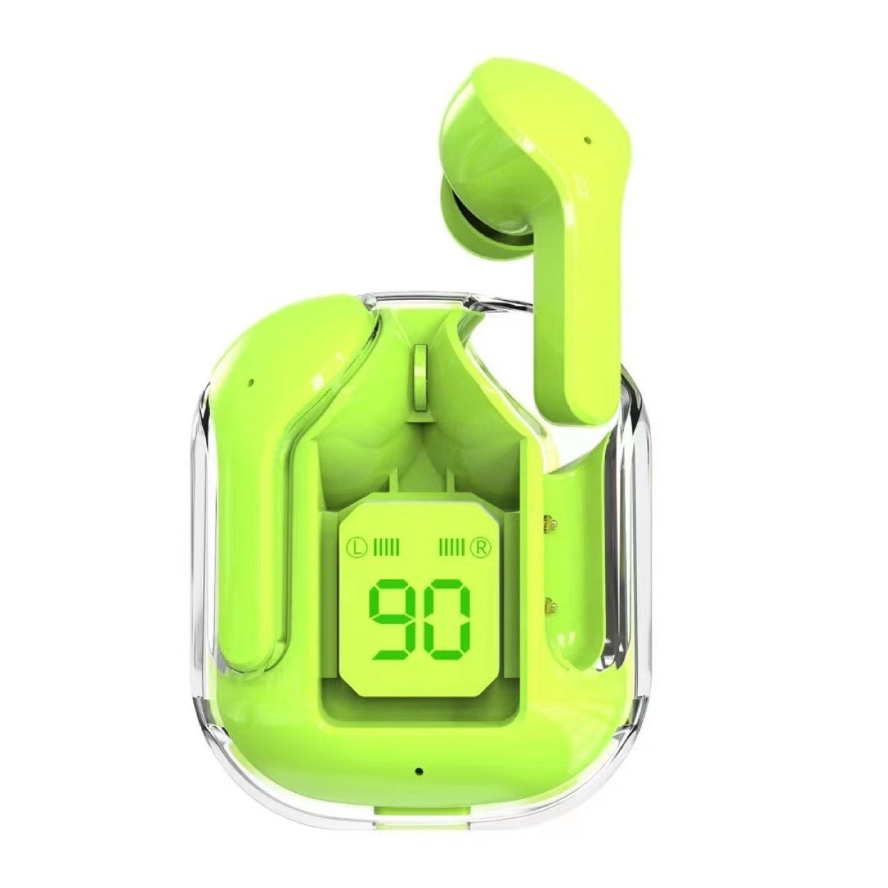 Transparent Capsule TWS Earbuds with LED Digital Display - Bluetooth 5.3, IPX4 Waterproof, Type-C Charging green
