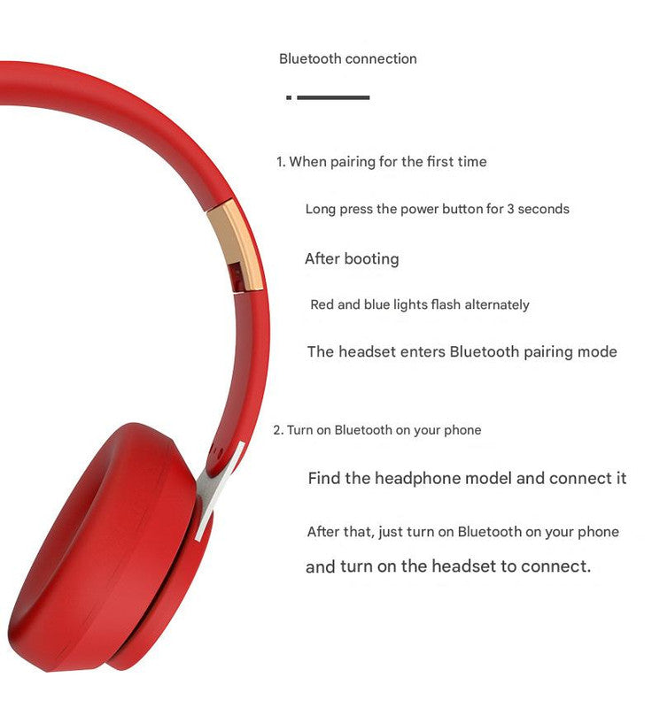 Wireless Bluetooth 5.0 Over-Ear Headphones - HIFI Deep Bass, Foldable Design, 10Hr Playtime red