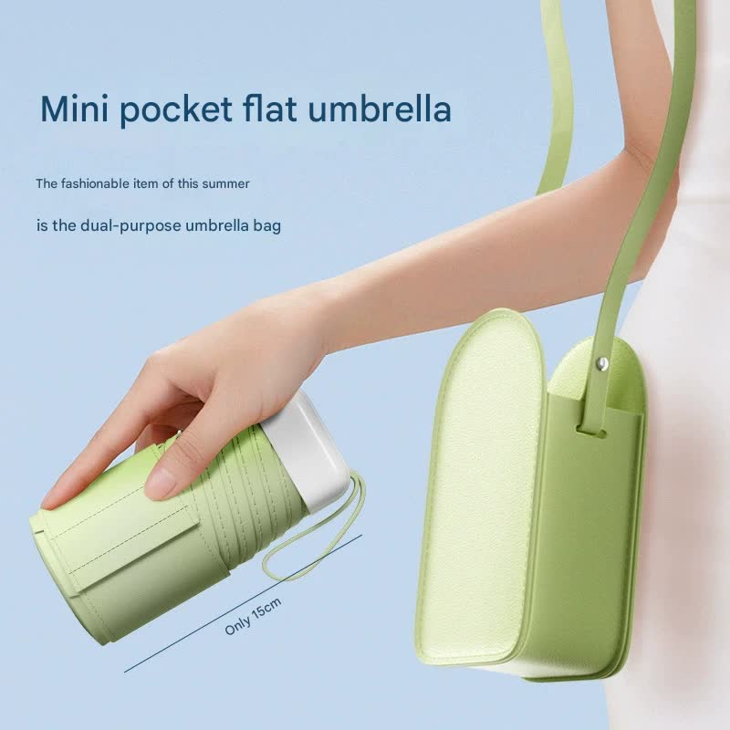 Mini Pocket Umbrella with Matching Crossbody Bag - UV Protection, 6-Rib Windproof Design beige