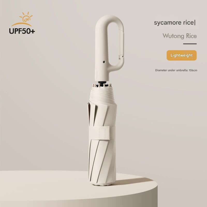 Automatic Open/Close Umbrella with UPF50+ Sun Protection - 10-Rib Windproof Design, Carabiner Handle Beige