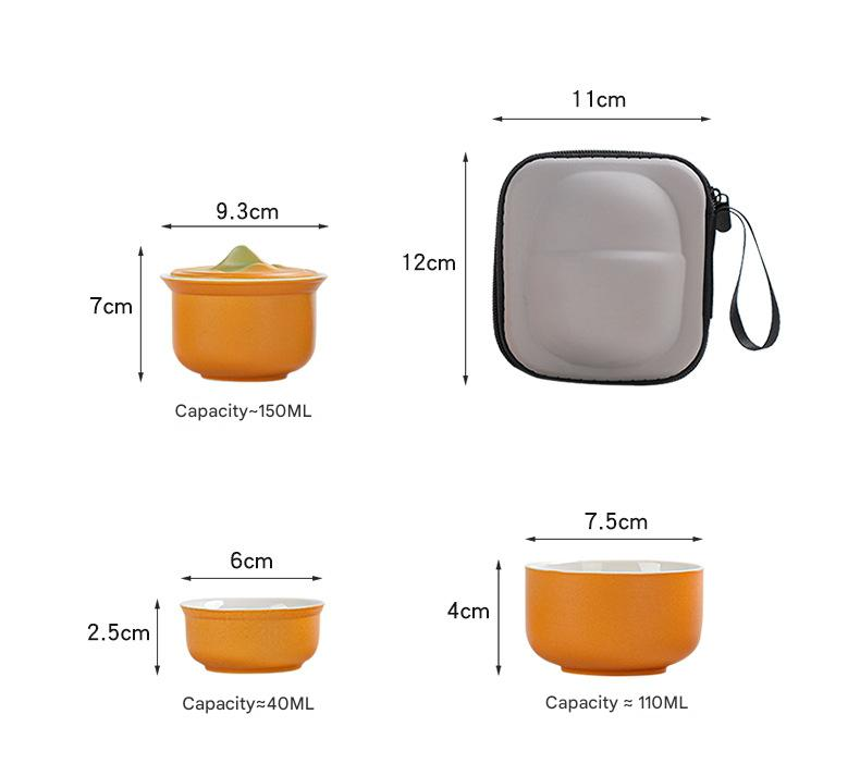 Portable Ceramic Tea Set for Travel - Quick Gaiwan with 3 Cups & Carrying Case Yellow-green gradient