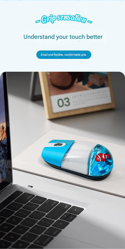 Whimsical 2.4G Wireless Mouse with Floating Animal Design - Comfortable, Quiet & Portable blue
