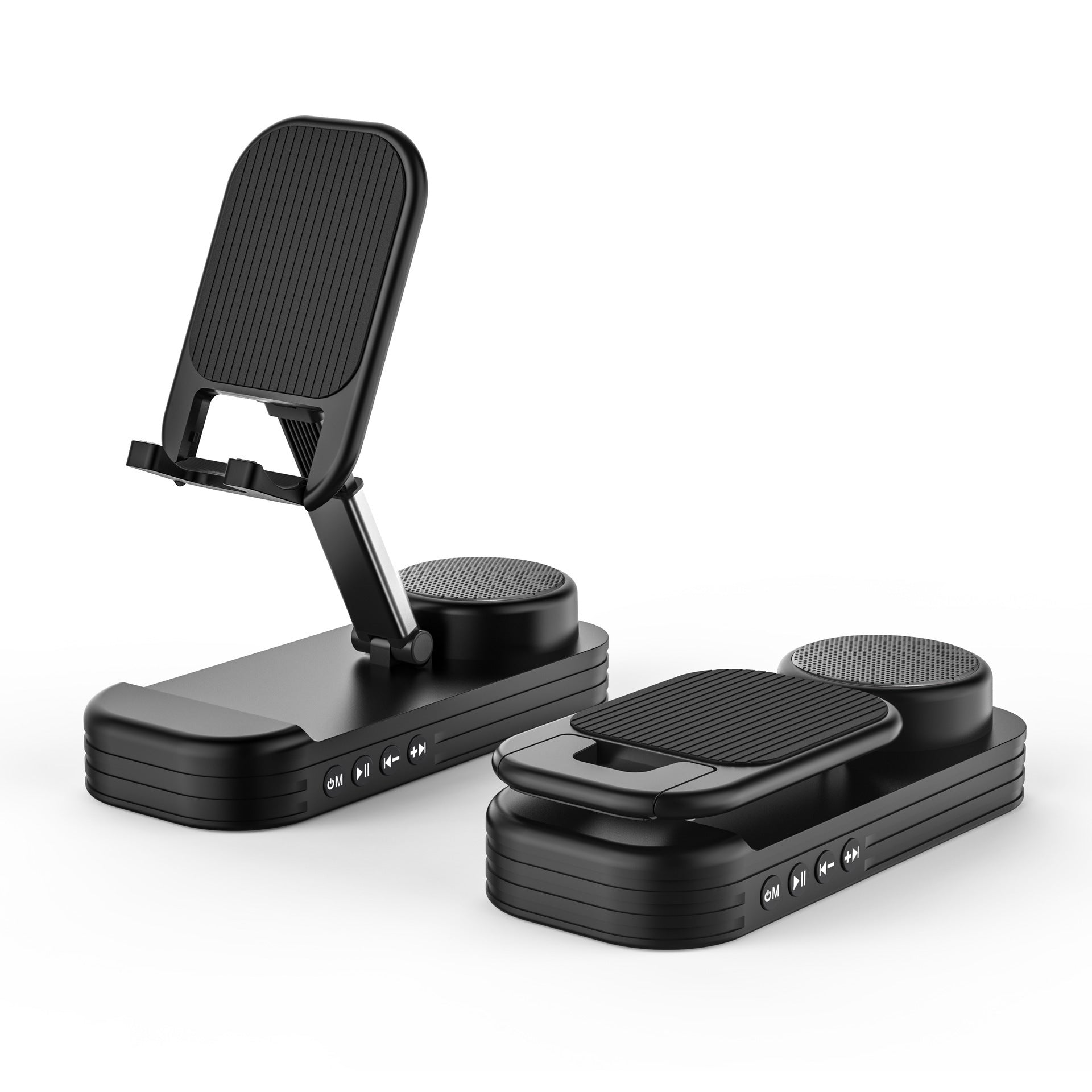 Foldable Desktop Phone Stand with Bluetooth 5.3 Speaker - Adjustable Angle & Height, TF/Line-In black