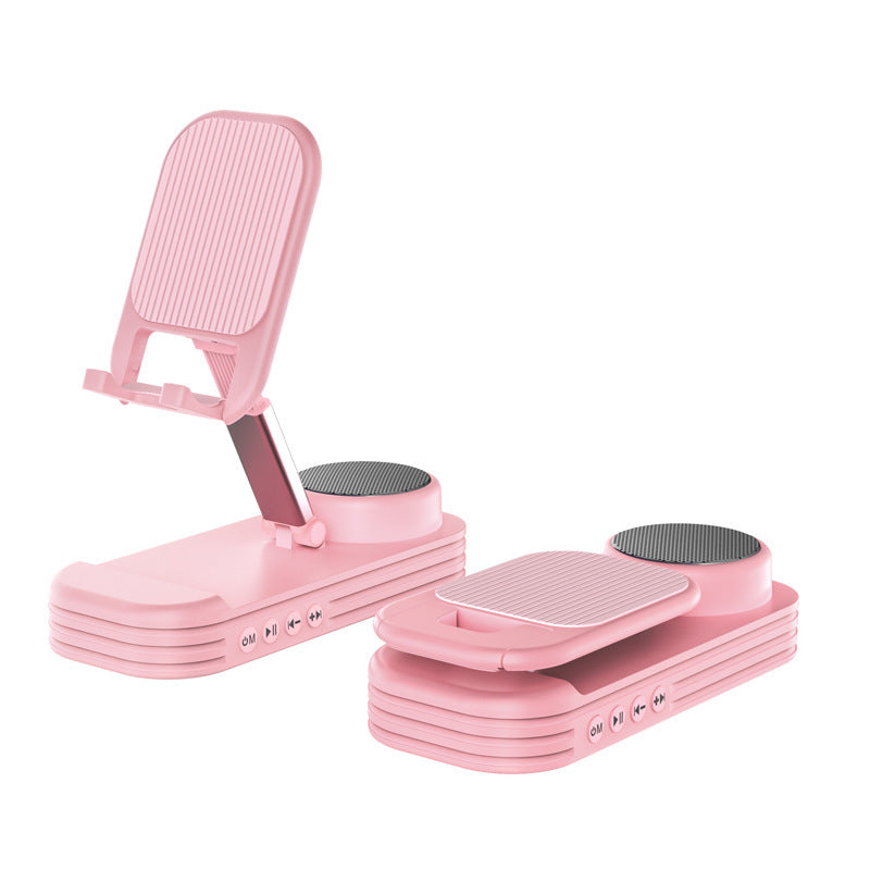 Foldable Desktop Phone Stand with Bluetooth 5.3 Speaker - Adjustable Angle & Height, TF/Line-In pink