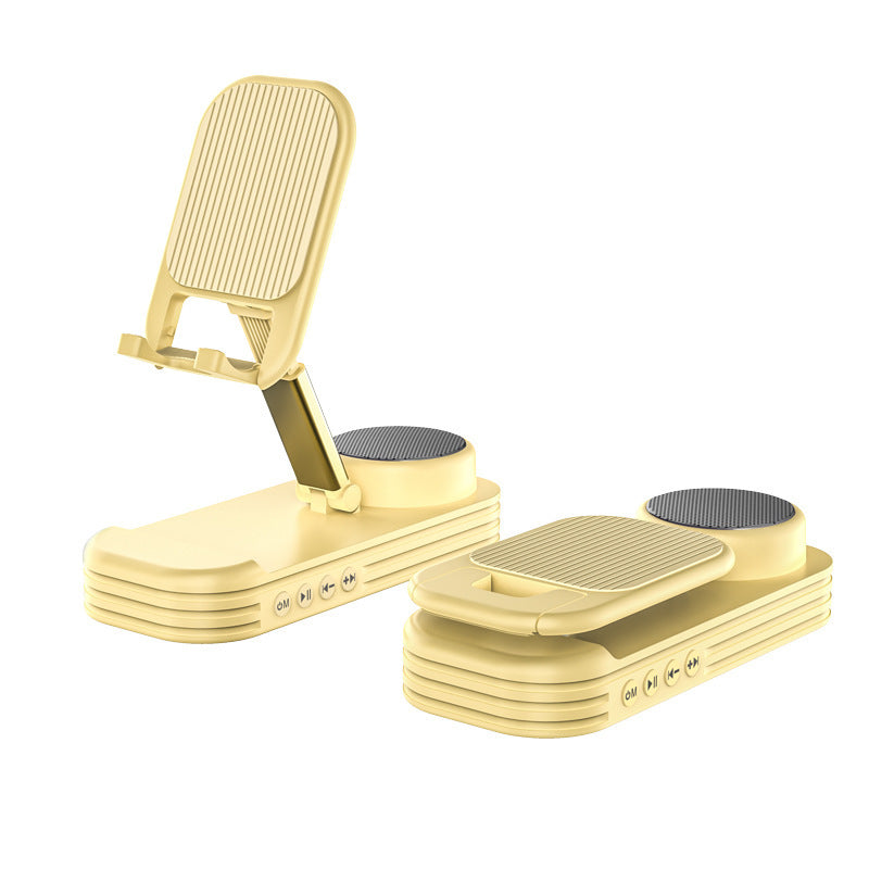 Foldable Desktop Phone Stand with Bluetooth 5.3 Speaker - Adjustable Angle & Height, TF/Line-In yellow