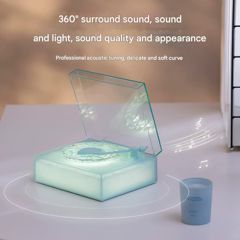 Retro Vinyl Bluetooth Speaker with Water Ripple Light Projection & 360 Surround Sound blue