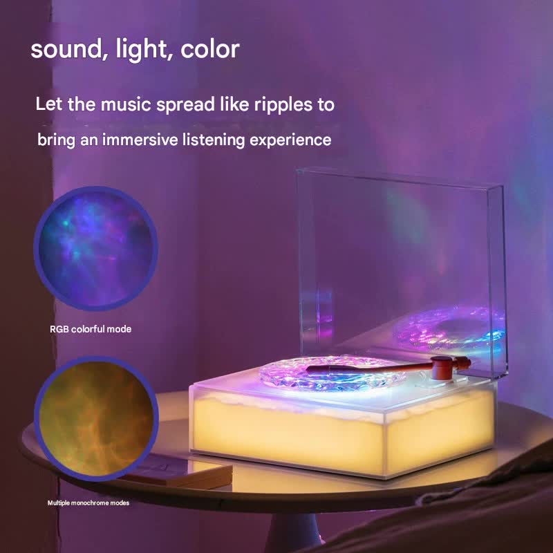 Retro Vinyl Bluetooth Speaker with Water Ripple Light Projection & 360 Surround Sound grey